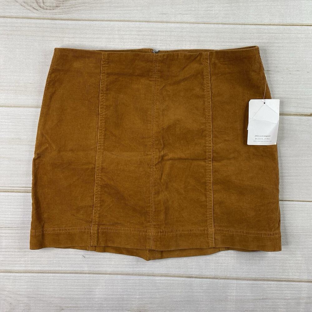 Love Fire Mini Skirt Juniors Size L Rust Orange Corduroy Stretch Back Zip NWT